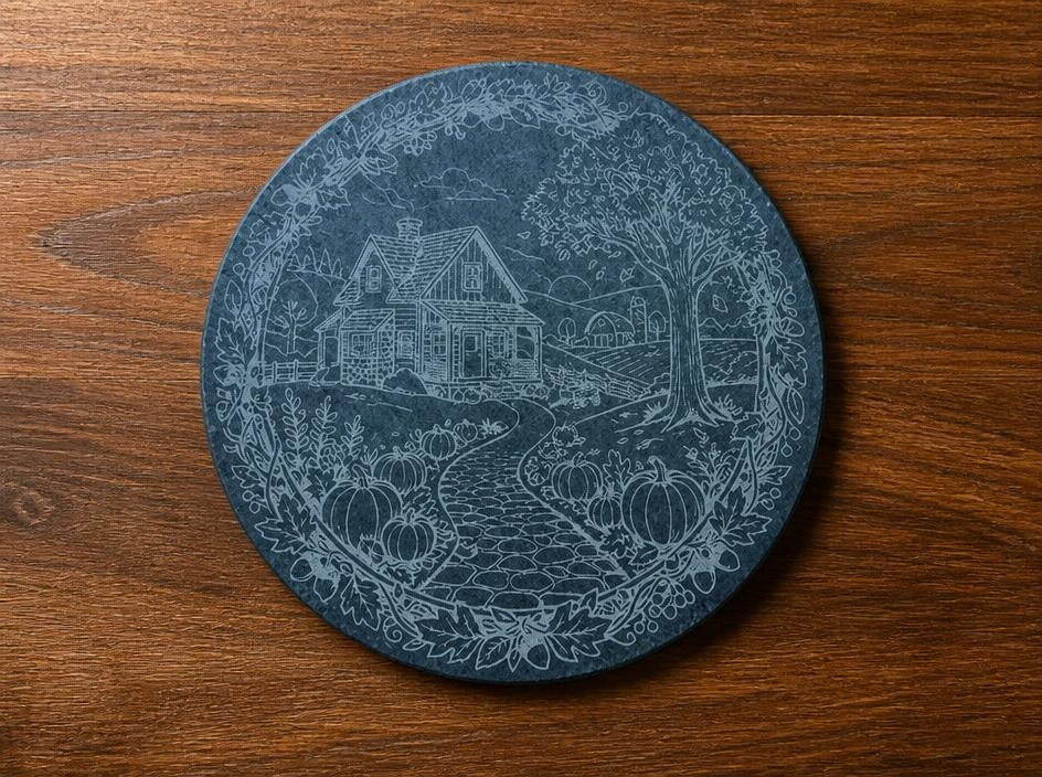 Round Slate Coaster Fall Farm